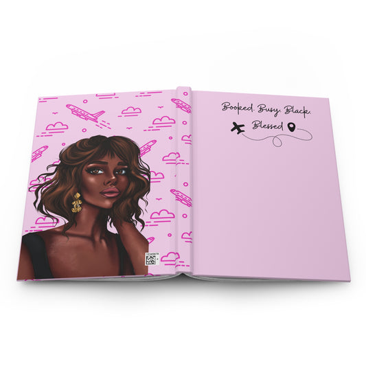 Travel-Inspired Hardcover Journal - 'Booked. Busy. Black. Blessed.'