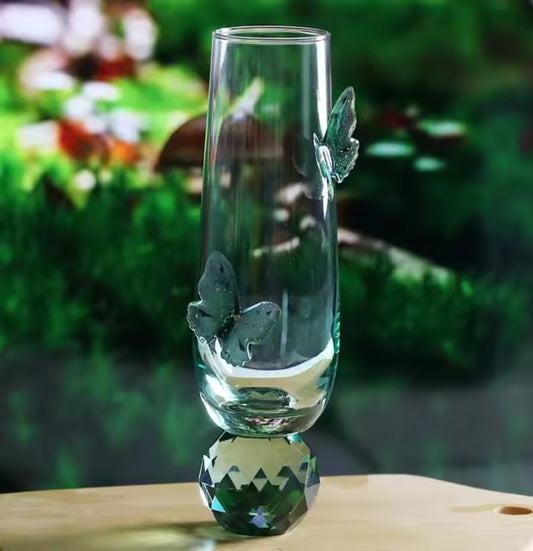 Diamond Champagne Flute w/ Butterflies